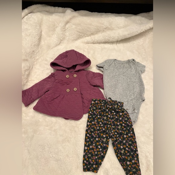 Carter's Other - 🌸5/$50🌸Carter’s Hooded Quilted Jacket with Floral Pants and Gray Onesie